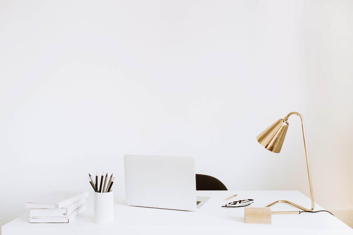Clear home workspace with an open desk designed to reduce visual distraction and support focus.