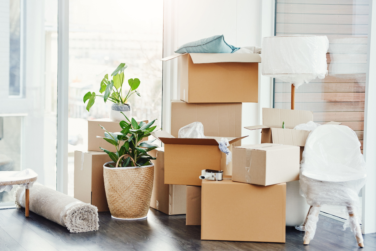 Moving boxes prepared for a professionally managed home relocation in Los Angeles.