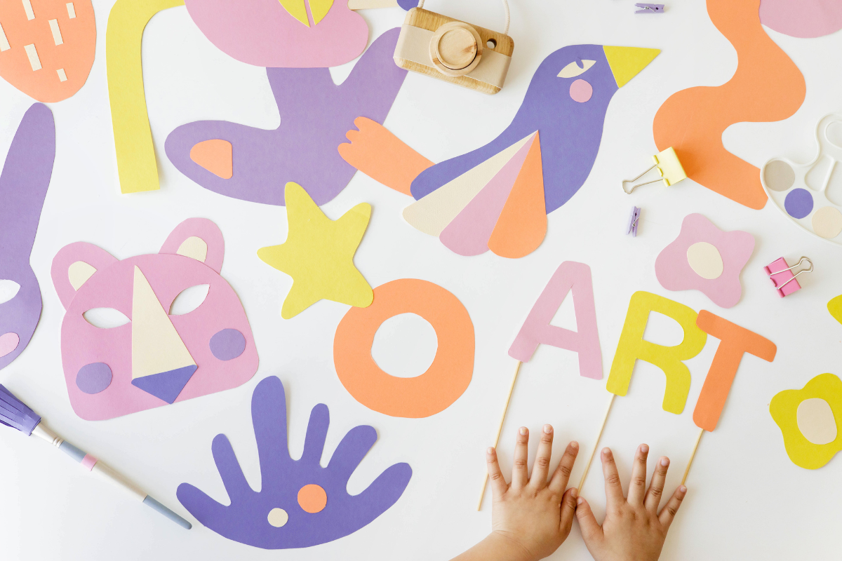 Children’s artwork and craft projects gathered together for thoughtful editing and organization.