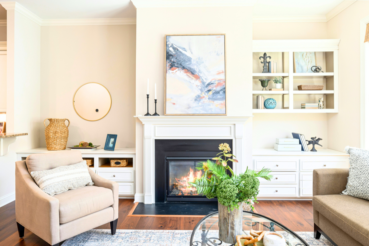 Calm, organized living room in a family home designed for comfort and everyday living